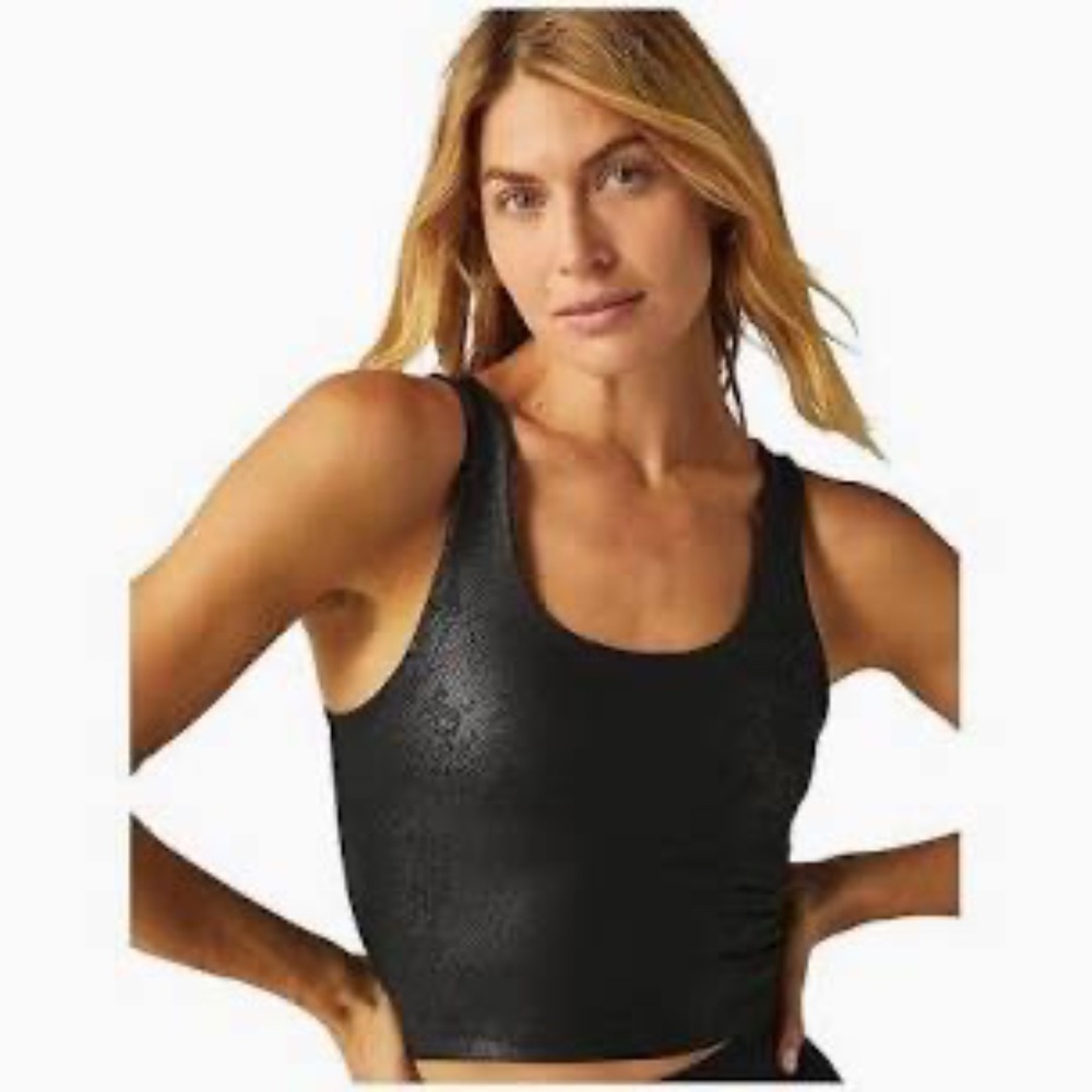 Beyond Yoga Power Shine Black Viper Racerback Crop Tank Sz M